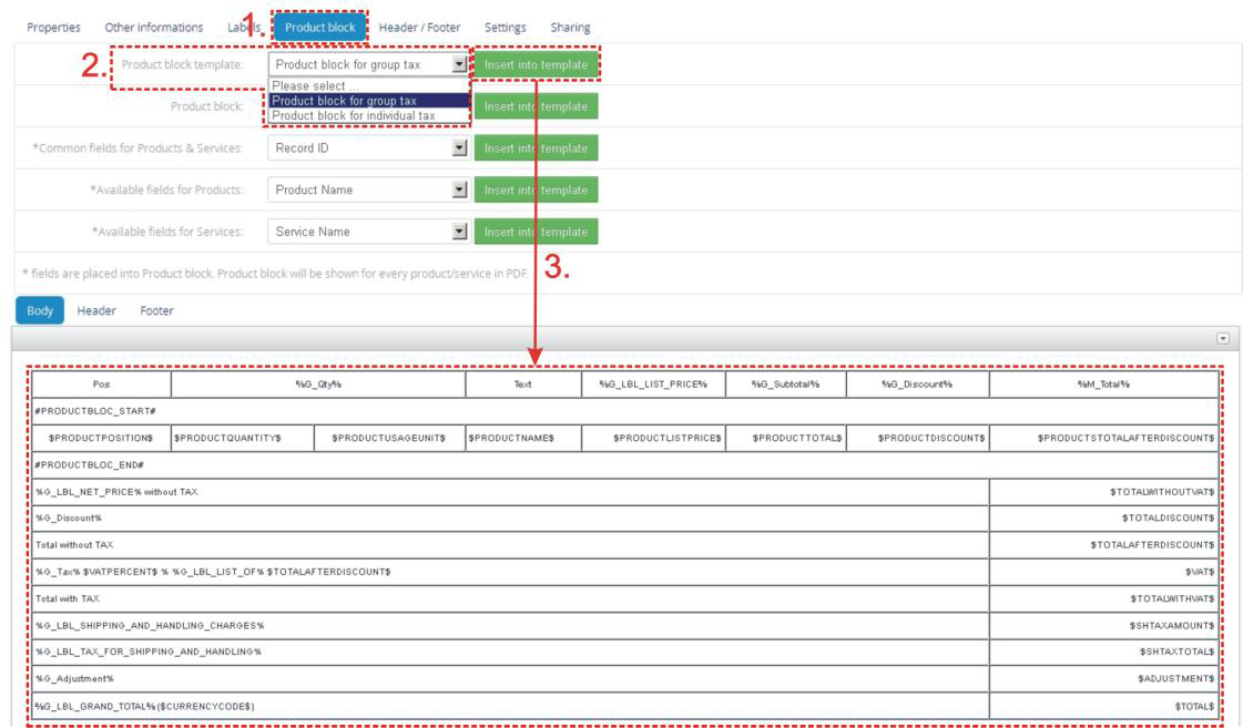 Insert product block template
