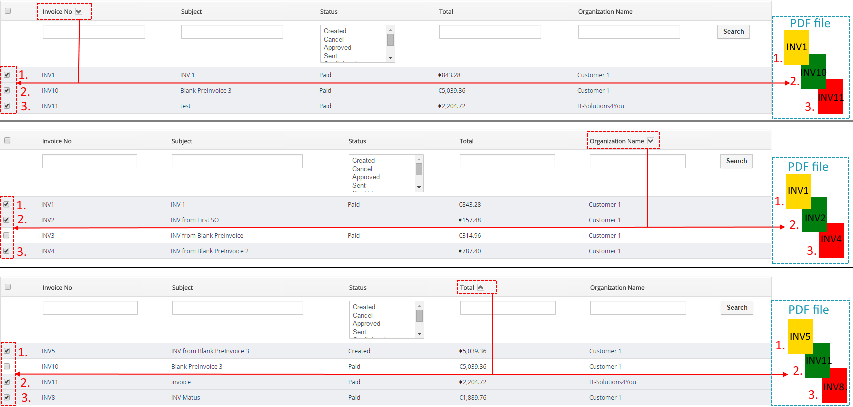 Sorting within mass export