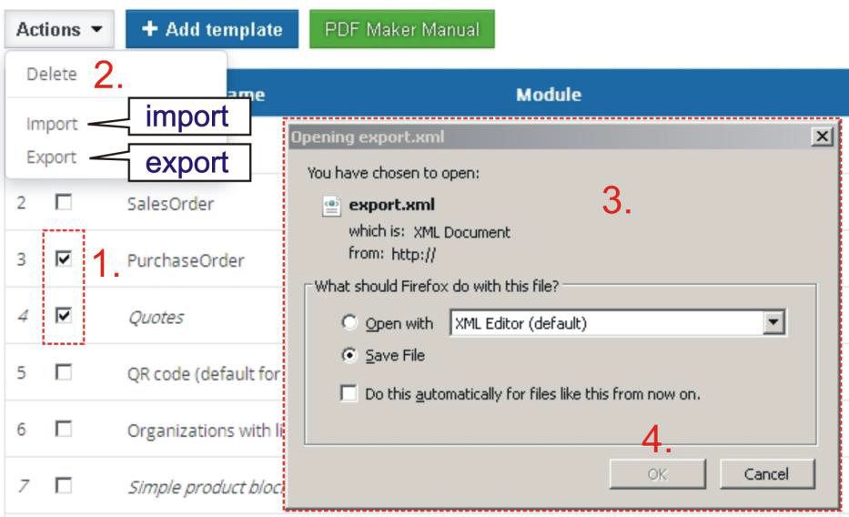 Export of the templates